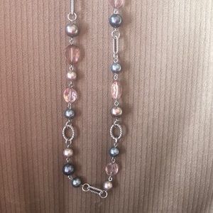 Pink and grey beaded necklace